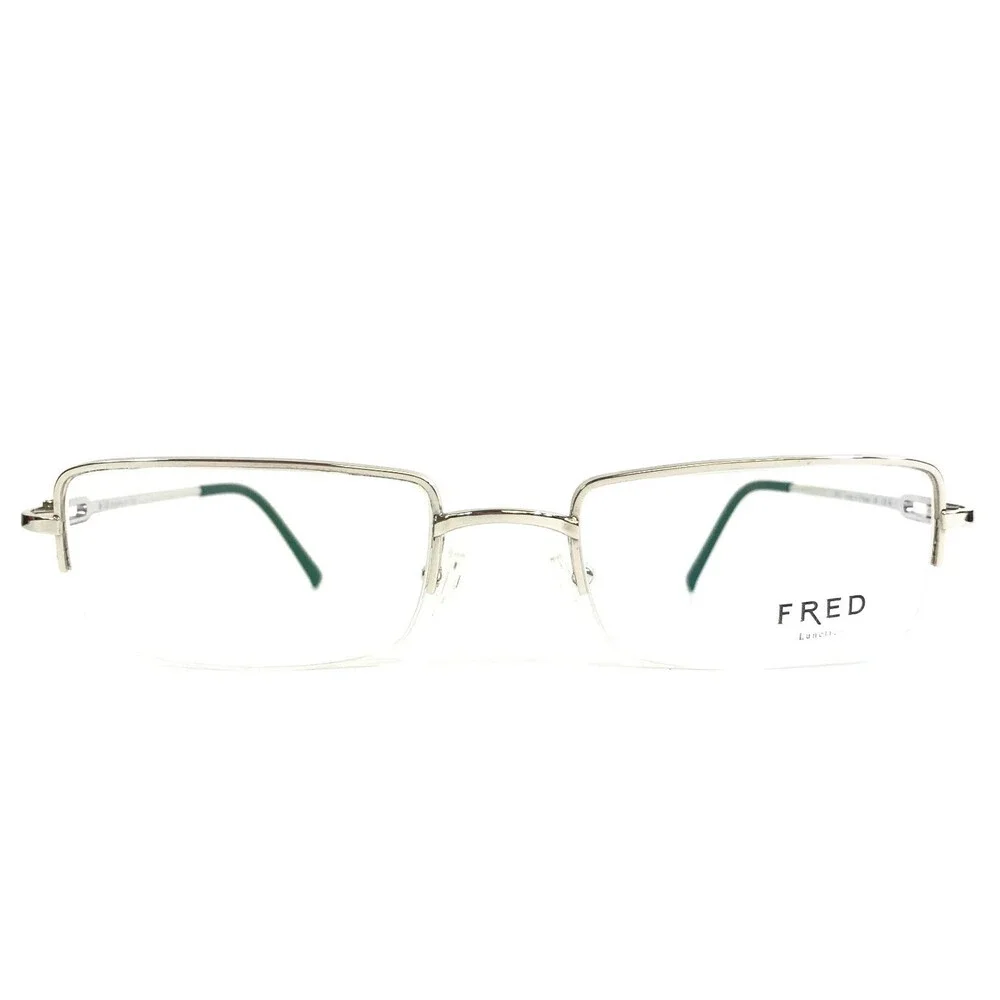 FRED Eyeglasses Frames ALASKA N1 002 Shiny Silver Rectangle Half Rim 53-19-135